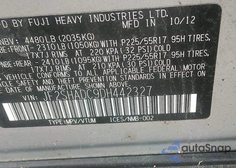 2013 Subaru Forester 2.5X Premium from USA, damaged, VIN JF2SHADC9DH442327